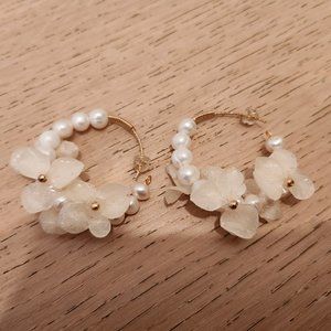 Real Flower Floral Hoop Earrings
